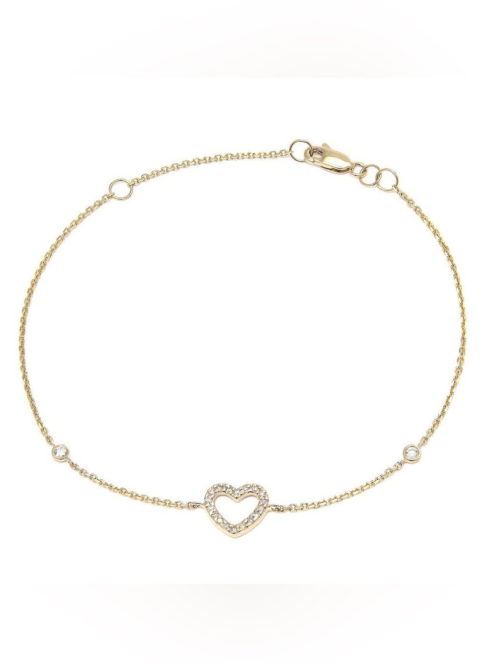 14K Real Solid Yellow Gold Natural Diamond Heart Bracelet 9mm 6″+ 1″